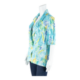 LADY F Open Womens Shirt Blue Collared 90s Viscose Floral UK 16