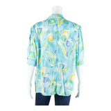 LADY F Open Womens Shirt Blue Collared 90s Viscose Floral UK 16