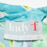 LADY F Open Womens Shirt Blue Collared 90s Viscose Floral UK 16