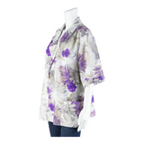 Open Womens Shirt White Collared 90s Floral XL