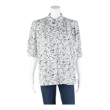 C&A Womens Printed Blouse White Collared Spotted L