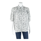 C&A Womens Printed Blouse White Collared Spotted L