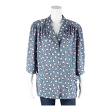 Womens Shirt Blouse Blue Collared Long Sleeve Crazy Pattern L