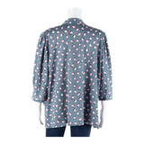 Womens Shirt Blouse Blue Collared Long Sleeve Crazy Pattern L