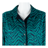 Womens Printed Blouse Blue Collared Long Sleeve Chevron L