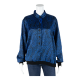 Womens Printed Blouse Blue Collared Long Sleeve Paisley L