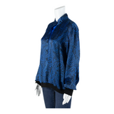 Womens Printed Blouse Blue Collared Long Sleeve Paisley L