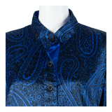 Womens Printed Blouse Blue Collared Long Sleeve Paisley L