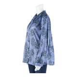 Womens Printed Shirt Blue Collared Long Sleeve Floral XL