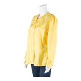 CANDA Womens Shirt Blouse Yellow Collared Long Sleeve 90s M