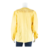 CANDA Womens Shirt Blouse Yellow Collared Long Sleeve 90s M