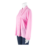 SERGIO DI LAURENTI Semi Sheer Womens Blouse Shirt Pink Collared Long Sleeve M