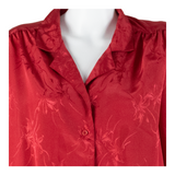CHARLES VOGELE Womens Blouse Red Collared Long Sleeve 90s Floral UK 14