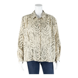 INES Womens Printed Shirt Beige Collared Long Sleeve Striped L