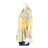 PRIMAVERA Womens Printed Shirt Yellow Collared Long Sleeve Viscose Floral L