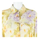 PRIMAVERA Womens Printed Shirt Yellow Collared Long Sleeve Viscose Floral L