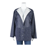 Womens Printed Blouse Blue Collared Long Sleeve Animal Print 2XL