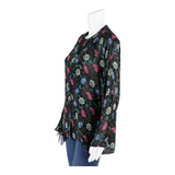 MZIO Womens Printed Blouse Black Long Sleeve Floral L