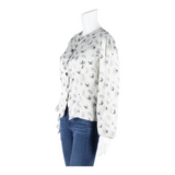 YESSICA All Over Hat Print Womens Printed Blouse White Long Sleeve M