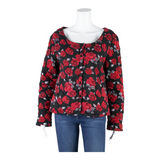 NULU NEW LOOK Quilted Womens Printed Blouse Black 90s Floral M