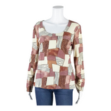 COLLECTION Stretch Womens Printed Top Pink Long Sleeve Patchwork UK 14