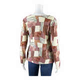 COLLECTION Stretch Womens Printed Top Pink Long Sleeve Patchwork UK 14