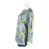 Stretch Womens Printed Top Green 3/4 Sleeve Floral L