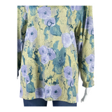 Stretch Womens Printed Top Green 3/4 Sleeve Floral L