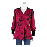 SMODELL Peplum Womens Printed Blouse Pink Long Sleeve Polka Dot S