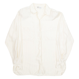ANNE KLEIN Womens Blouse Cream Collared Long Sleeve Striped L