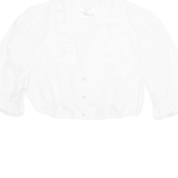 WALDORFF Womens Cropped Top White V-Neck Long Sleeve M