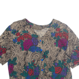 Womens Printed Blouse Brown V-Neck Floral M