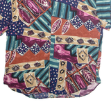 CALICHE Womens Printed Blouse Blue Collared Crazy Pattern L