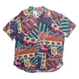 CALICHE Womens Printed Blouse Blue Collared Crazy Pattern L