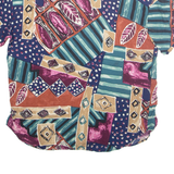CALICHE Womens Printed Blouse Blue Collared Crazy Pattern L