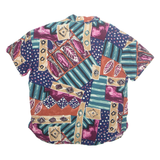 CALICHE Womens Printed Blouse Blue Collared Crazy Pattern L