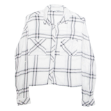 TALLY WEIJL Womens Cropped Blouse White Collared Long Sleeve Plaid S