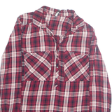 STRADIVARIUS Womens Printed Blouse Red Collared Long Sleeve Plaid M