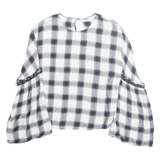 GLAMOROUS Womens Printed Blouse White Long Sleeve Plaid L