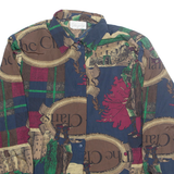 SHAPELY Womens Printed Blouse Blue Collared Long Sleeve Crazy Pattern L