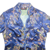 XUAN TANG Womens Printed Top Blue V-Neck Crazy Pattern M