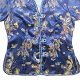 XUAN TANG Womens Printed Top Blue V-Neck Crazy Pattern M