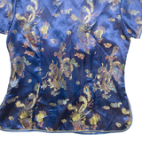 XUAN TANG Womens Printed Top Blue V-Neck Crazy Pattern M