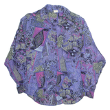 LEADER Womens Printed Blouse Purple Collared Long Sleeve Floral M
