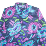 Womens Printed Blouse Blue Collared Long Sleeve Crazy Pattern L