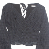 GLAMOROUS Cropped Womens Printed Top Black V-Neck Viscose Polka Dot XS