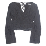 GLAMOROUS Cropped Womens Printed Top Black V-Neck Viscose Polka Dot XS