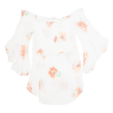 RIVER ISLAND Womens Printed Top White High Neck Long Sleeve Floral M