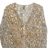 DIVIDES Womens Printed Top Brown V-Neck Long Sleeve Animal Print XS