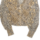 DIVIDES Womens Printed Top Brown V-Neck Long Sleeve Animal Print XS